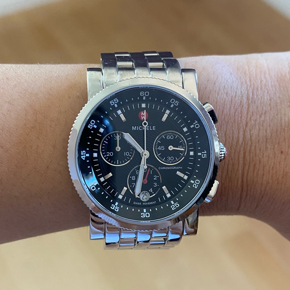 Michele Stainless Steel Black Sport Sail Dial Chronograph